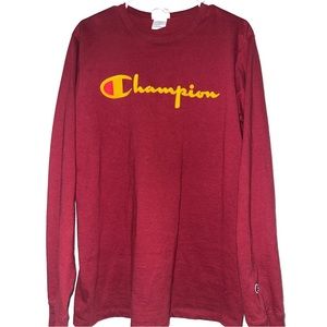Maroon Champion Long Sleeve Tee with Velvet Logo